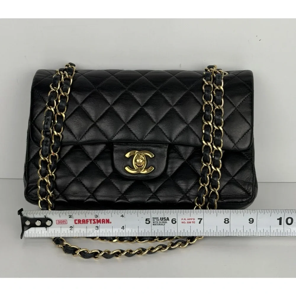 CHANEL Shoulder Bag Double Flap Small Black Quilted Leather 2009-2010 U2 - Picture 6 of 15